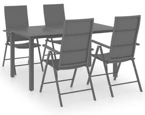 Fekete Kerti Étkezőgarnitúra - 5 részes - Polyrattan Székek - Alumínium Asztal