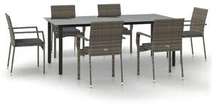 Polyrattan Kerti Étkezőgarnitúra - 7 részes - Fekete-Szürke