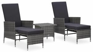 Polyrattan Kerti Ülőgarnitúra - 3 részes - Szürke