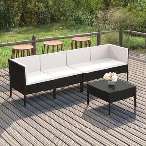 VidaXL 5 részes fekete polyrattan kerti ülőgarnitúra párnákkal
