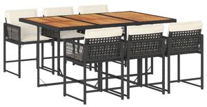 VidaXL Kerti Étkezőgarnitúra - 7 részes - Fekete Polyrattan