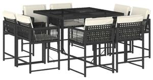 VidaXL Polyrattan Kerti Étkezőgarnitúra - 9 részes - Fekete