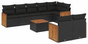 VidaXL 9 részes fekete polyrattan kerti ülőgarnitúra párnákkal
