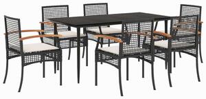 VidaXL 7 részes fekete polyrattan kerti étkezőgarnitúra párnával