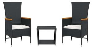 VidaXL 3 részes fekete polyrattan kerti étkezőgarnitúra párnákkal