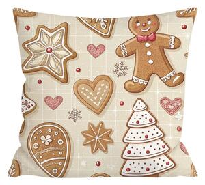 Pamut párnahuzat GINGERBREAD JOY 45x45 cm, bézs