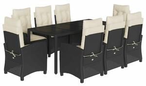VidaXL Polyrattan Kerti Étkezőgarnitúra - 9 részes - Fekete
