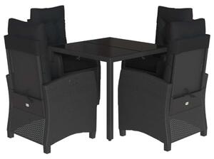 Polyrattan Kerti Étkezőgarnitúra - 5 részes - Fekete