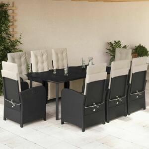 VidaXL Polyrattan Kerti Étkezőgarnitúra - 9 részes - Fekete