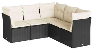 VidaXL 5 részes fekete polyrattan kerti kanapészett párnákkal