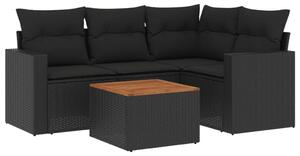 VidaXL 5 részes fekete polyrattan kerti kanapészett párnákkal