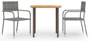 VidaXL 3 részes szürke polyrattan kerti étkezőgarnitúra