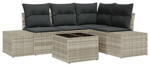 5 darabos kerti sofa szett párnákkal, szürke polirattan