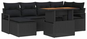 VidaXL Kerti Kanapé Szett tárolóval 7 pcs Fekete Poli rattan