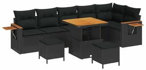 VidaXL Kerti Kanapé Szett 9 pcs Fekete polirattan