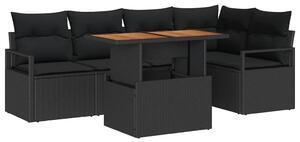 VidaXL Kerti Kanapé Szett tárolóval 6 pcs Fekete Poli rattan