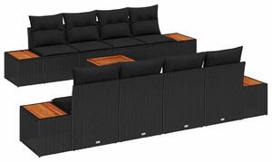 VidaXL Kerti Kanapé Szett párnával tárolóval 9 pcs Fekete Poli rattan