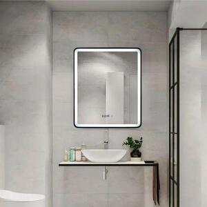 70x90 cm-es EDGE érintőképernyős LED-es téglalap alakú tükrö, páraeltávolító rendszerrel, fekete kerettel
