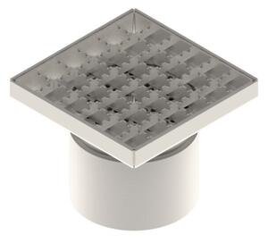 STAINLESS inox padlóösszefolyó – 150×150 mm, csúszásgátló rács, függőleges kimenet DN110