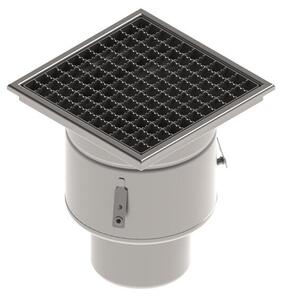 STAINLESS inox padlóösszefolyó – 300×300 mm, csúszásgátló rács, függőleges kimenet DN150