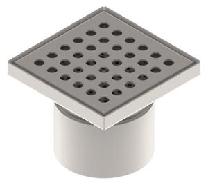 STAINLESS inox padlóösszefolyó – 150×150 mm, perforált rács, függőleges kimenet DN110