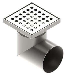 STAINLESS inox padlóösszefolyó – 150×150 mm, perforált rács, oldalsó kimenet DN110