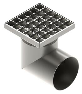 STAINLESS inox padlóösszefolyó – 150×150 mm, csúszásgátló rács, oldalsó kimenet DN110