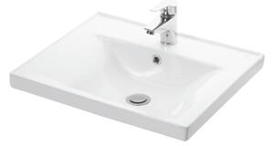 HD HÉRA 50 cm széles álló fürdőszobai mosdószekrény, fényes fehér, króm kiegészítőkkel, 2 soft close ajtóval, szögletes kerámia mosdóval és LED okostükörrel
