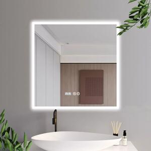 STANDARD 75 cm széles álló fürdőszobai mosdószekrény, fényes fehér, fekete kiegészítőkkel, 2 ajtóval és 1 fiókkal, íves kerámia mosdóval és LED okostükörrel