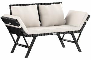 Kerti pad, polyrattan, fekete/krém, 176 x 56 x 81 cm