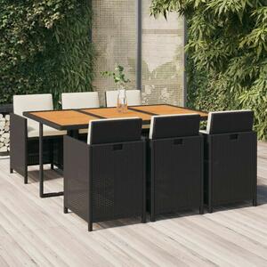VidaXL Kerti Étkezőgarnitúra - 7 részes - Fekete Polyrattan