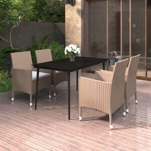 VidaXL 5 részes polyrattan és üveg kerti étkezőgarnitúra párnákkal
