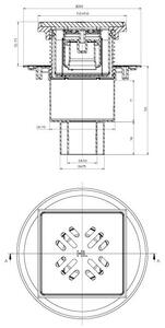 HL 310PRBLUEG padlólefolyó DN50/75/110 függőleges kimenettel és Primus Blue bűzzárral, 150x150mm öntöttvas ráccsal