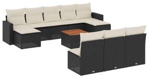 VidaXL Polyrattan Kerti Ülőgarnitúra - 11 részes - Fekete