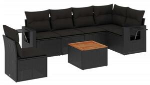 Polyrattan Kerti Ülőgarnitúra - 7 részes - Fekete