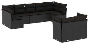 Polyrattan Kerti Ülőgarnitúra - 9 részes - Fekete