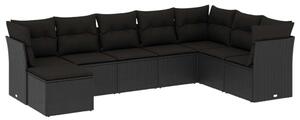 Polyrattan Kerti Ülőgarnitúra - 8 részes - Fekete
