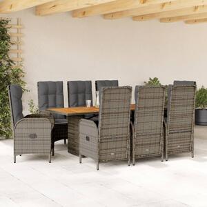 VidaXL 9 részes szürke polyrattan kerti étkezőgarnitúra párnával