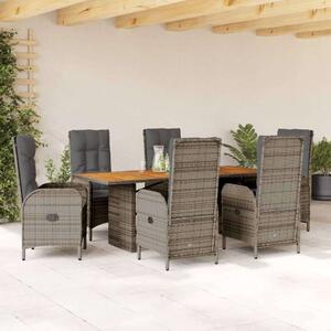 VidaXL 7 részes szürke polyrattan kerti étkezőgarnitúra párnával