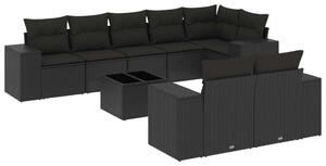 VidaXL 9 részes fekete polyrattan kerti ülőgarnitúra párnákkal