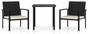 3 részes fekete polyrattan kerti étkezőgarnitúra (3065705)