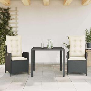 VidaXL Kerti Étkezőgarnitúra - 3 részes - Fekete Polyrattan