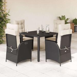 VidaXL - 5 Részes Kerti Étkezőgarnitúra - Polyrattan - Fekete