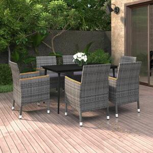VidaXL 7 részes polyrattan és üveg kerti étkezőgarnitúra párnákkal