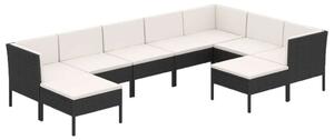Polyrattan Kerti Ülőgarnitúra - 9 részes - Fekete