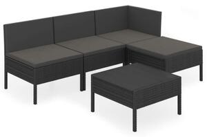 5 részes Polyrattan Kerti Ülőgarnitúra - Fekete