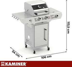 Gáz grill 2+1 10kW, szürke - 113,5x54x106cm