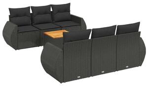 VidaXL 7 részes Kerti Ülőgarnitúra - Fekete Polyrattan