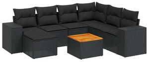 Polyrattan Kerti Ülőgarnitúra - 8 részes - Fekete