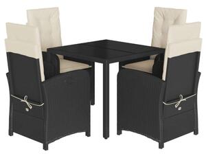 VidaXL Polyrattan Kerti Étkezőgarnitúra - 5 részes, Fekete